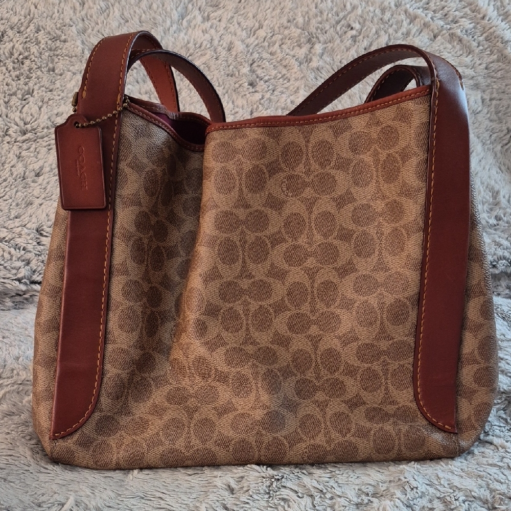 Coach Brown Signature LARGE Hadley Hobo Tote Bag